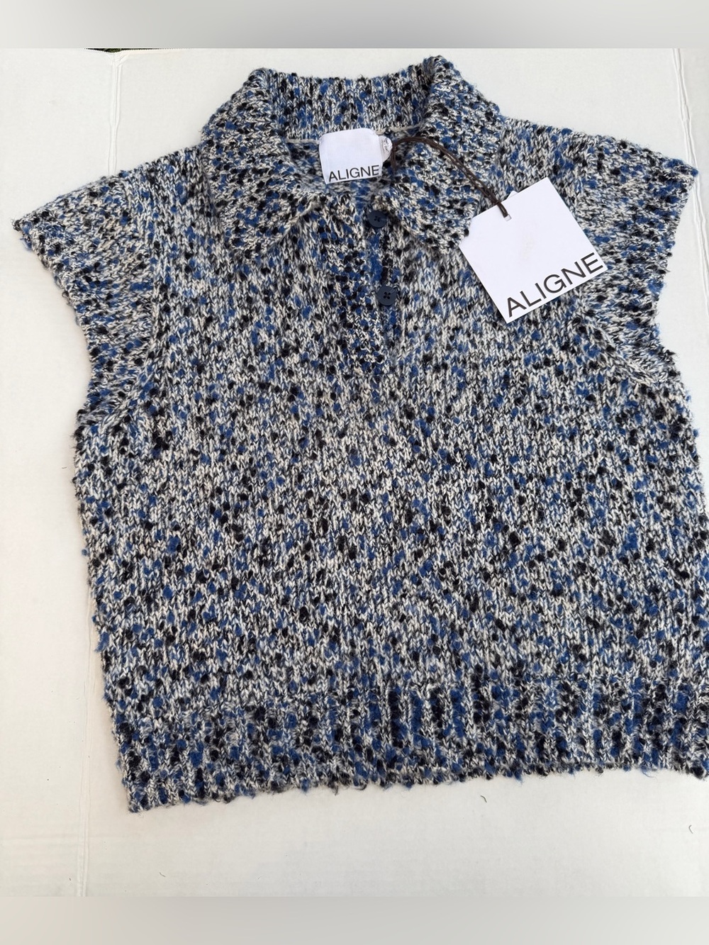 NWT ALIGNE Lexi Nep Polo Knit Sweater Vest Blue Mix US 6